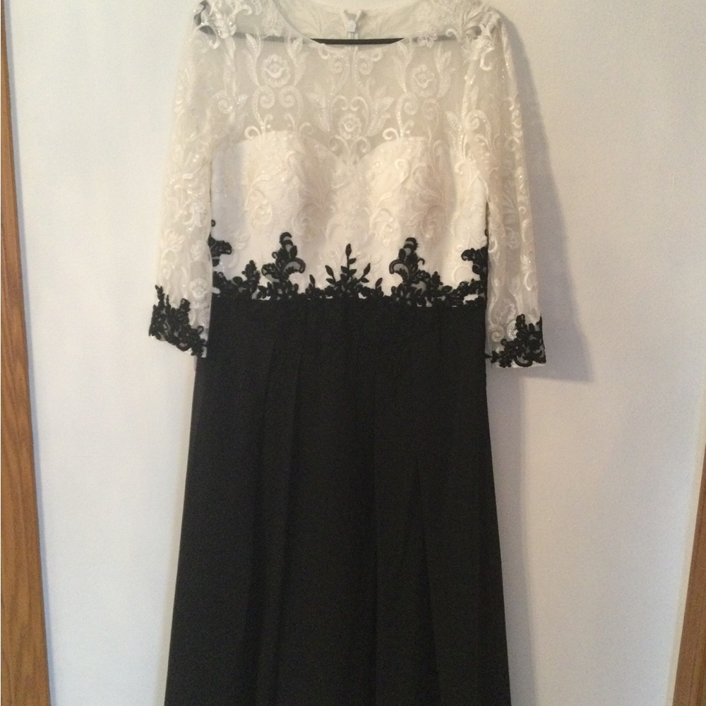 JJs House Black and White Gown with Bateau Neckline